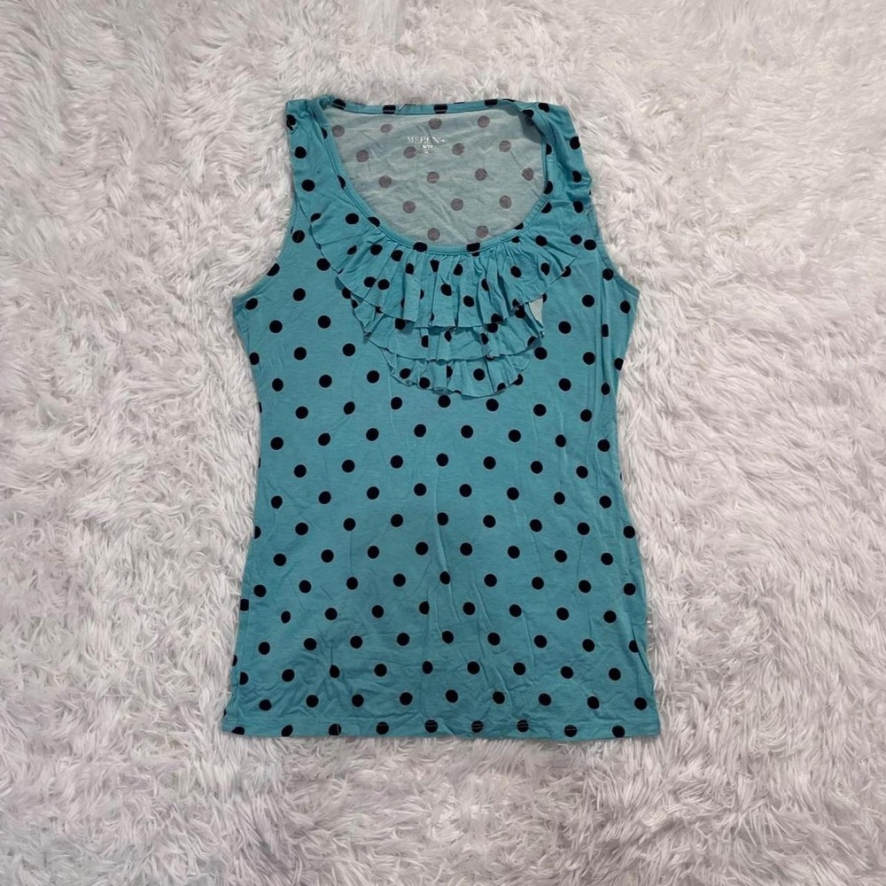 y2k teal polka dot ruffle tank top xs